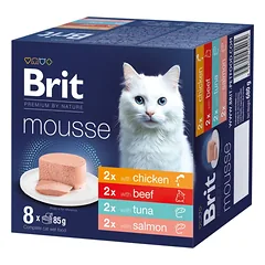BRIT Premium by Nature Cat Mousse Multipack Mix 8x85 g katėms skirtas musas su vištiena, jautiena, tuniku ir lašiša