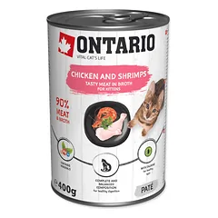 Ontario super premium konservai kačiukams su vištiena, krevetėmis ir lašišų aliejumi, 400 g