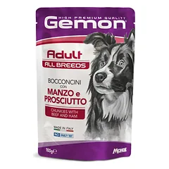 Gemon Dog All Breeds Adult Chunkies su jautiena ir kumpiu, drėgnas maistas šunims 100 g parduotuvėje petbaze.lt