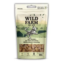 WILD FARM minkštos vištienos širdelės 50g kačių skanėstai nuo plaukų kamuolių