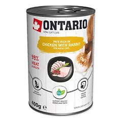 Ontario Chicken With Rabbit Flavoured With Cranberries konservuotas maistas suaugusioms katėms su vištiena ir triušiena, su spanguolėmis, 400 g