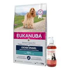 EUKANUBA Adult Cocker Spaniel 7,5kg + LAB V Lašišų aliejus šunims ir katėms 500ml