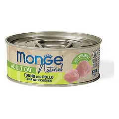 Monge kons. pašaras katėms su tuno ir vištienos gabalėliais savo sultyse 80g