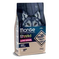 Monge Dry Dog BWILD All Breeds Adult begrūdis sausas maistas šunims su žąsiena, 2,5 kg