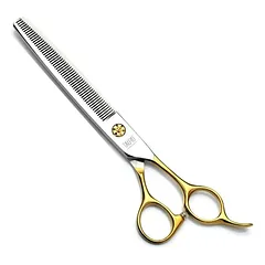 Tauro Pro Line Žirklės filiravimui Janitos Plungės linija, dešiniarankiams, 16 cm, 40 dantukų, 440c nerūdijančio plieno, auksinės rankenėlės — 4 nuotrauka