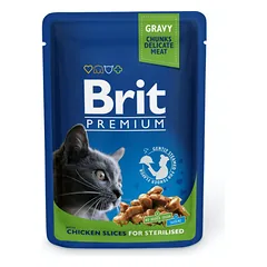 Brit Premium Cat Pouch Chicken Slices Sterilised konservai sterilizuotoms katėms su vištiena, 100 g