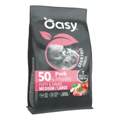 Oasy Grain Free Puppy Small/Mini sausas pašaras su kiauliena mažų veislių šuniukams - Pet24