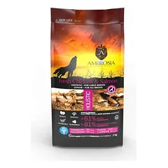 Ambrosia Grain-Free Junior Large breed Fresh Chicken & Salmon – begrūdis sausas maistas jauniems, didelių veislių šunims nuotrauka