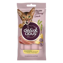 DELICKCIOUS kreminiai skanėstai su vištiena, sūriu ir smidrais suaugusioms katėms (4x15 g), 60 g
