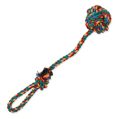 Dog Fantasy Rope Ball Tugger medvilninis virvės žaislas šunims su kamuoliu ir kilpa, 35 cm