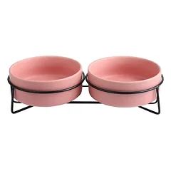 Xingmi Ceramics gyvūnų augintinių dubenėlis, keraminis, dvigubas su geležiniu rėmu, baltas, 2 x 0,85 l, 33,5x17x9 cm — 2 nuotrauka
