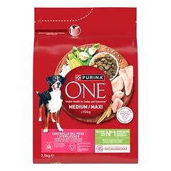 PURINA ONE Svorio kontrolė/Sterilizuoti vidutinio dydžio/dideli šunys Maistas, turtingas kalakutiena su ryžiais 2,5 kg