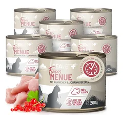 ReaVET konservai katėms su triušiena, vištiena ir serbentais – 200g