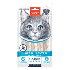 Wanpy Hairball Control kreminis skanėstas katėms su menke ir vištiena, 70 g