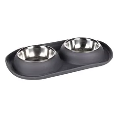 Flamingo Futter- und Trinknapf Duo Dinner Grafa oval dunkelgrau für Katzen