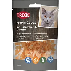 Trixie Premio Cubes Vištienos krūtinėlės ir krevečių skanėstas katėms, 50 g