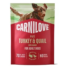 CARNILOVE Dog Pouch Turkey and Quail 300g šlapias maistas su kalakutiena ir stručiu suaugusiems šunims