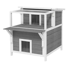 Kačių namelis PawHut 64x87x76cm., pilkos/baltos spalvos