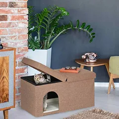 Sulankstomas kačių namelis 38,5x74,5x37cm., šviesiai rudos/baltos spalvos — 5 nuotrauka