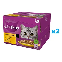 WHISKAS Adult Naminių paukščių šventė padaže 48x85 g gabalėliai su vištiena, antiena, paukštiena, kalakutiena suaugusioms katėms