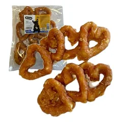 Hau&Miau Rawhide Hearts Wrapped In Chicken papildas suaugusiems šunims, vištienos mėsoje suvyniotos odos širdelės, 7-8 cm, 500 g
