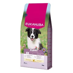 EUKANUBA Puppy Medium Breeds Chicken 15 kg sausas maistas vidutinio dydžio šuniukams, turintis šviežio vištienos