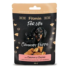 Fitmin for Life Crunchy Puffs Shrimps & Salmon traškūs skanėstai šunims ir katėms, 50 g