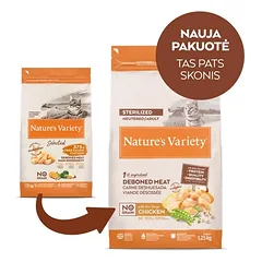 Nature’s Variety No Grain Sterilized Cat su vištiena – sausas maistas sterilizuotoms katėms, 1,25 kg
