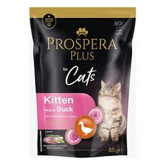Konservuotas ėdalas kačiukams - Prospera Plus, kačių maišelis su antiena ir žaliosiomis pupelėmis, 85 g nuotrauka
