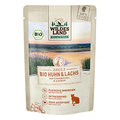 WILDES LAND Bio chicken&salmon ekologiši konservai katėms su vištiena ir lašiša, 85 g