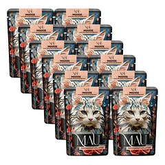 Mau Mus lašiša su krevetėmis ir petražolėmis, skirta kastruotiems katėms, 12x85 g