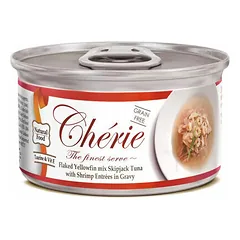 Cherie Cat Flaked Yellowfin Mix Skipjack Tuna with Shrimp Entrees in Gravy 80 g nuotrauka