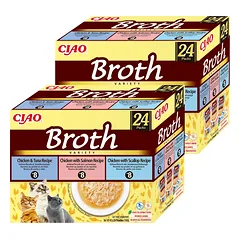 INABA Ciao Broth - kačių maisto papildas - sultinys su vištienos, lašišos, tuno ir šukučių skoniu 48x40g