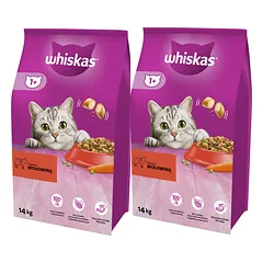 WHISKAS Adult 2x14kg - sausas kačių maistas su jautiena ir daržovėmis
