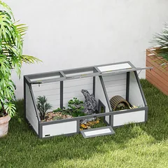 Lauko aptvaras vėžliams be dugno, su nameliu ir saulės zona, 120x55x20/50 cm, baltas — 2 nuotrauka