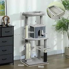 Kačių namelis drąskyklė PawHut 55x44x132cm., įvairių spalvų — 3 nuotrauka