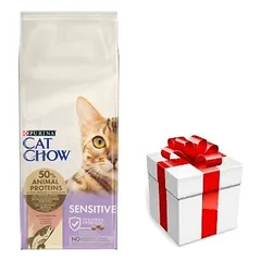 PURINA Cat Chow Sensitive maistas su lašiša 15kg + STAIGMENA KATEI