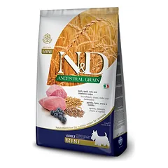 Farmina N&D Low Grain Adult Mini sausas maistas mažiems šunims su jautiena ir mėlynėmis, 2.5 kg