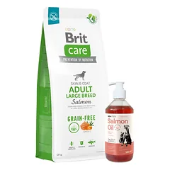 BRIT CARE Dog Grain-free Adult Large Breed Salmon 12kg + LAB V Lašišų aliejus šunims ir katėms 500ml