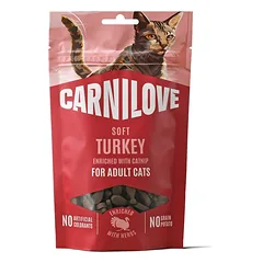 CARNILOVE Soft Snack Cat Turkey 50 g su kalakutų ir katžole, minkšti skanėstai katėms