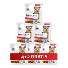 PERFECT FIT Adult 1+ visavertis sausas pašaras mažų veislių suaugusiems šunims, turintis daug vištienos, 6 x 825 g, 4+2 GRATIS.