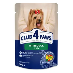 CLUB 4 PAWS Premium konservuotas ėdalas mažų veislių šunims su antiena drebučiuose 24x100 gr