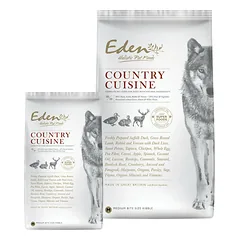Eden Country Cuisine dydis M/L - šunų maistas vidutinėms ir didelėms veislėms, su antiena, ėriena, triušiena ir žvėriena.