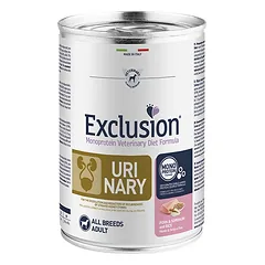 Exclusion Urinary dietinis konservuotas pašaras šunims, kiauliena, sorgai, ryžiai 400 g