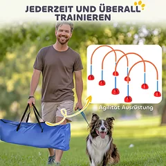 Šunų agility rinkinys iš 4 reguliuojamo pločio vartelių su nešiojimo krepšiu, mėlynos spalvos — 5 nuotrauka