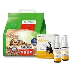 JRS Cats Best Eko Plus - Agregatinis medinis kraikas 5l / 2,1kg + Lab-V ADE Complex - vitaminų A, D ir E kompleksas šunims ir katėms