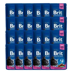 BRIT Premium Adult Mix 48 vnt. po 100 g įvairių skonių: vištiena ir kalakutiena, menkė – maisto maišeliai katėms