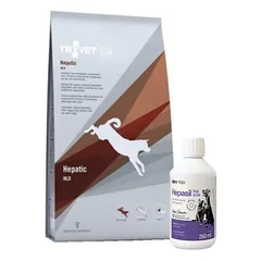 TROVET HLD Hepatic (šuniui) 3kg + Lab-v Hepasil Dog & Cat preparatas šunų ir kačių kepenų veiklai gerinti 250 ml