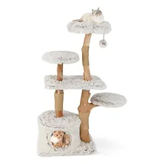 GIANTEX 135 cm mehrstöckiger Katzenbaum, Kratzbaum mit Naturholz-Stangen