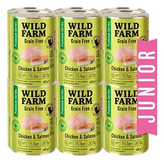 WILD FARM Premium Grain Free Chicken and Salmon Junior 12x400g - kačiukų ėdalas be grūdų